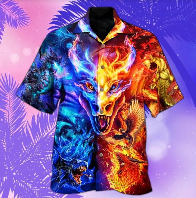 Fire Ice Dragon Hawaii Shirt Mens Womens Aloha Beach Summer Vacation Top