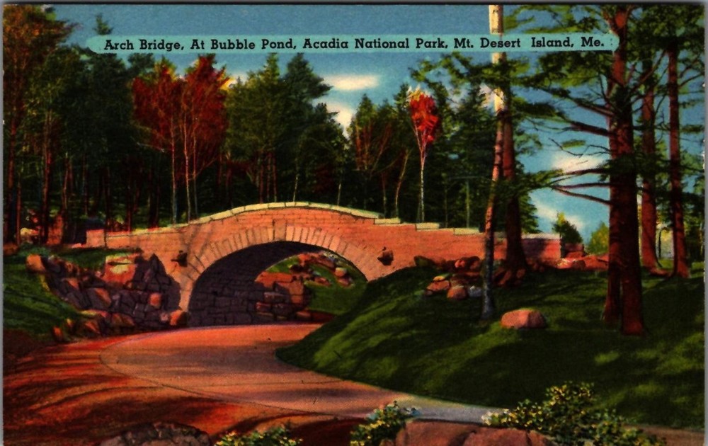 Vintage Arch Bridge Postcard from Acadia National Park, Mt. Desert Island, Maine-image