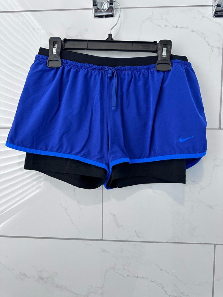 Nike Dri Fit Women XL Periwinkle/Blue Athletic Running Shorts 2 in 1 Lined