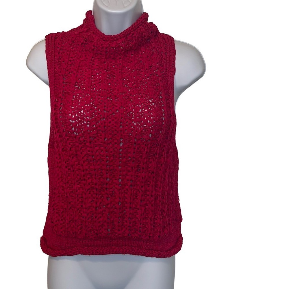 Moth Anthropologie Sweater Tank XS Hot Pink Knit Sleeveless Mock Neck