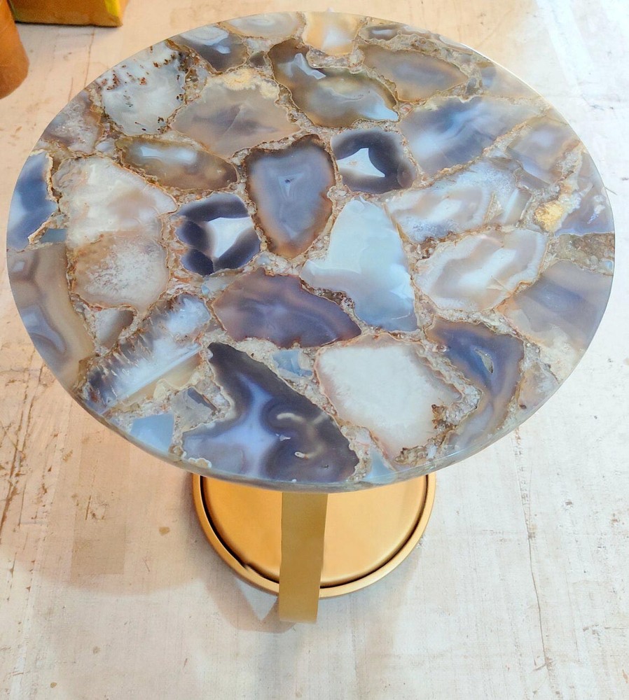 Natural Healing Agate Grey Stone End Table Top Hallway /Garden Decor Interior