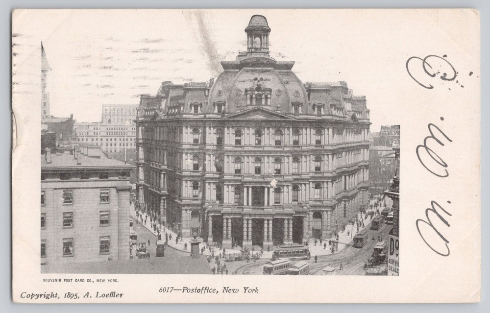 Post Office New York City Aerial 1895 A. Loeffler Posted 1905 Antique Postcard