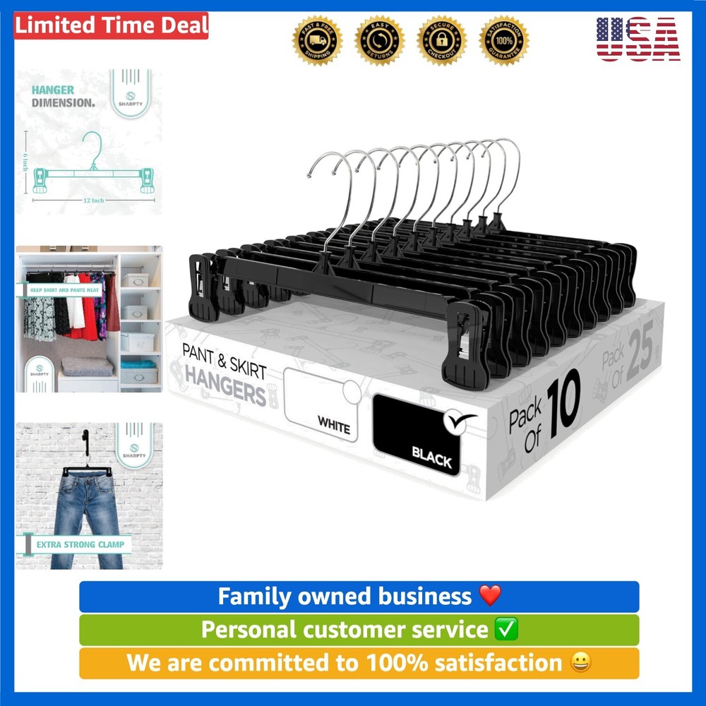 Triangular Design 10-Pack Black Pant & Skirt Hangers for Closet Organization