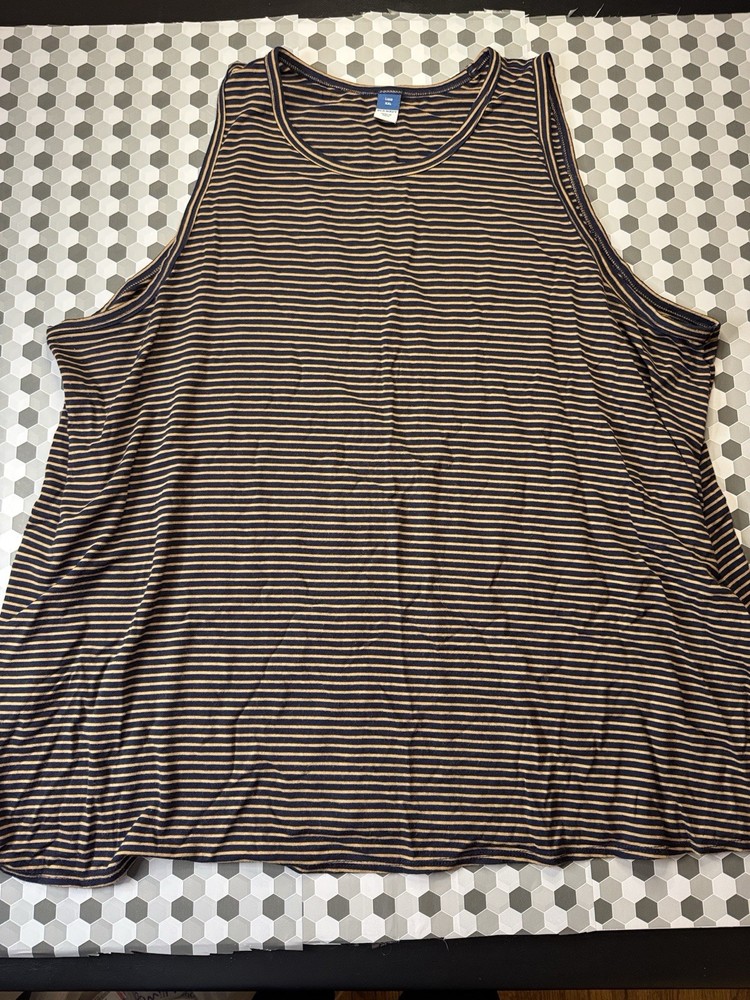 Old Navy Navy Beige Striped Round Neck Sleeveless Tank Top Women XXL