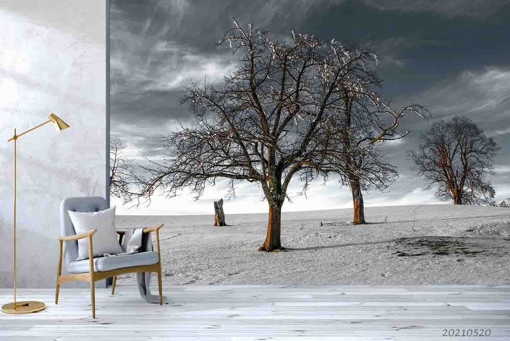 3D Tree Snow Winter Landscape Wall Murals Wallpaper Murals Wall Sticker 2