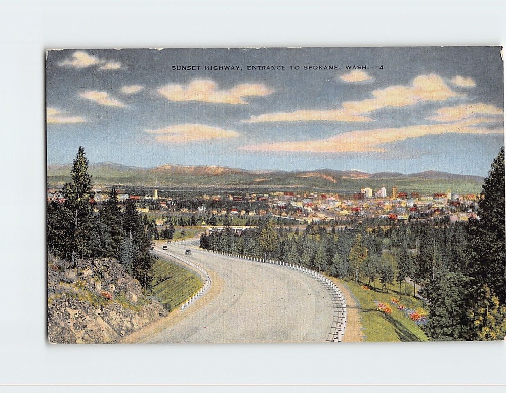 Postcard Sunset Highway Entrance To Spokane Washington
