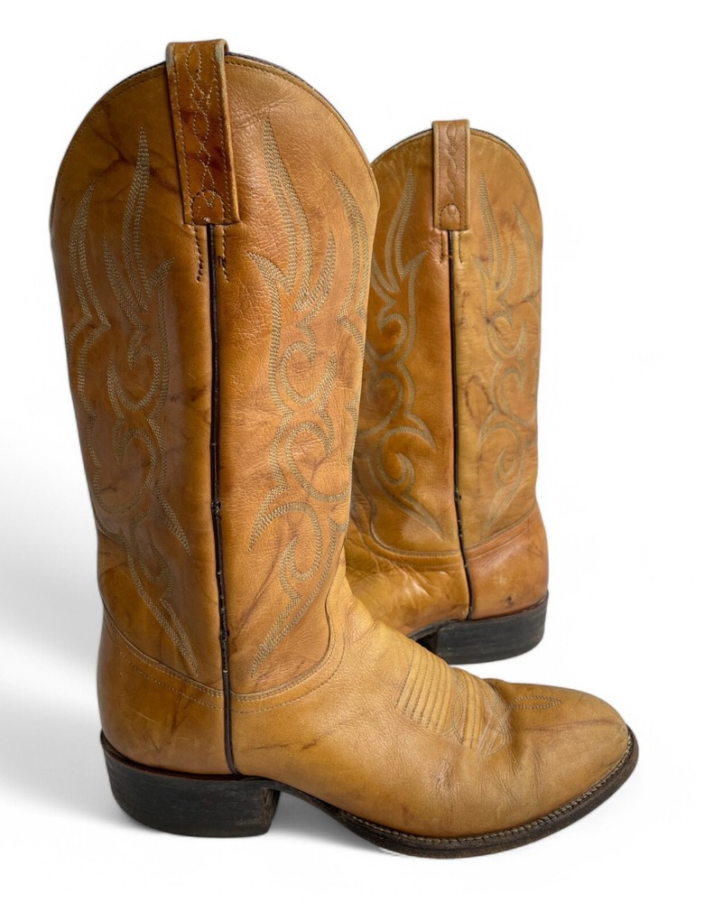 Vintage J Chisholm 923 Marbled Deerskin Leather Western Cowboy Boots Mens Size 9 D