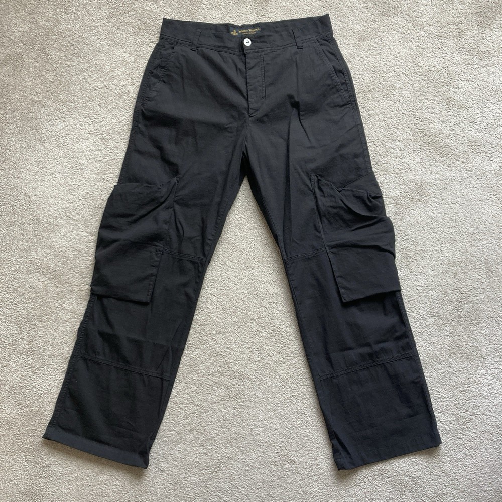 Vivienne Westwood Mens Anglomania Achilles Black Cargo Work Trousers Size Medium-image