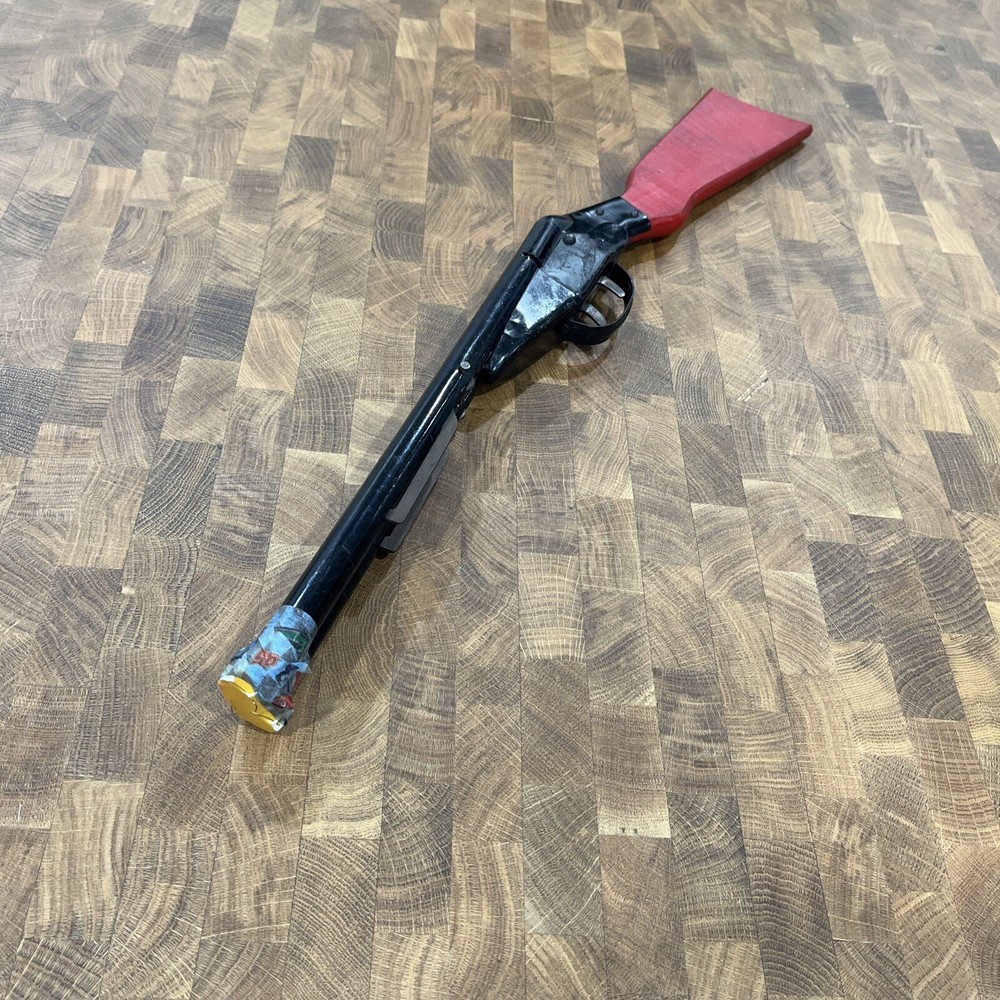 Vintage Wyandotte All Metal Toy Double Barrel Shotgun with Red Wooden Handle