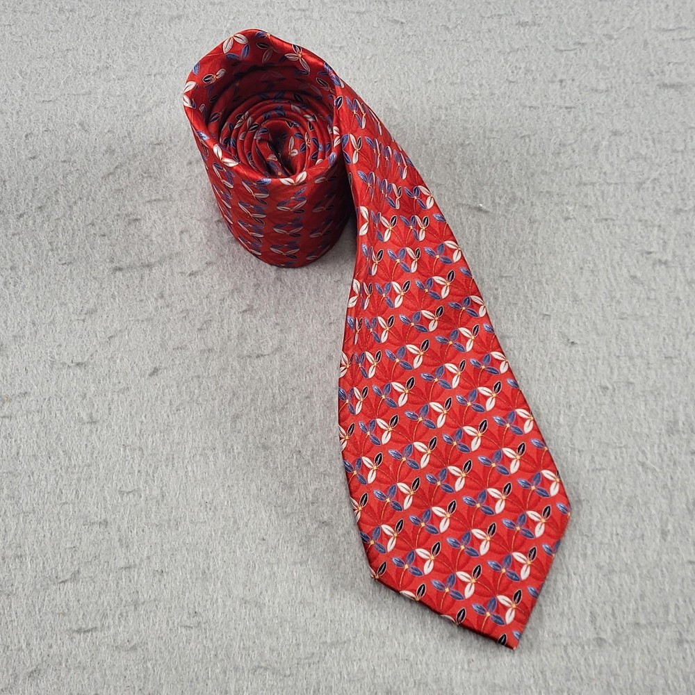 Ermenegildo Zegna Silk Tie Mens Red Floral Wide Woven Made In Italy Designer