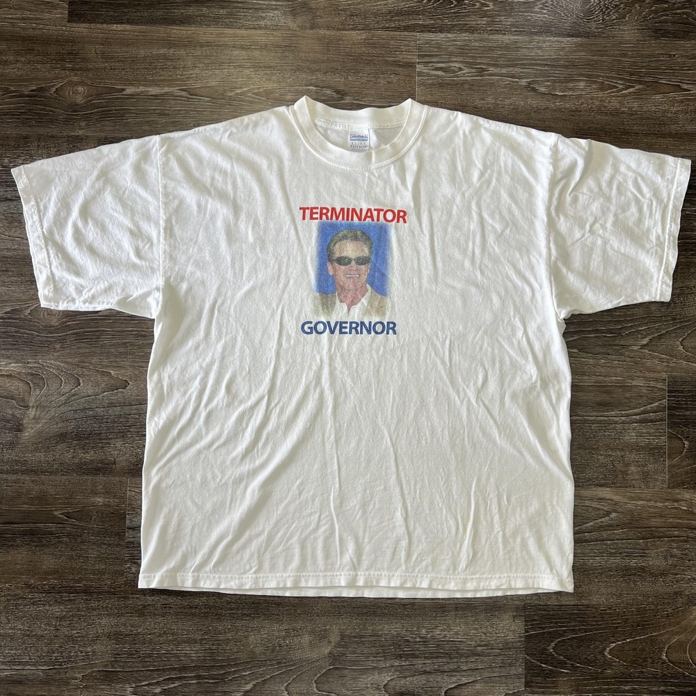 Vintage Terminator Governor Shirt Mens 2XL White NewsMax Political Arnold Y2K