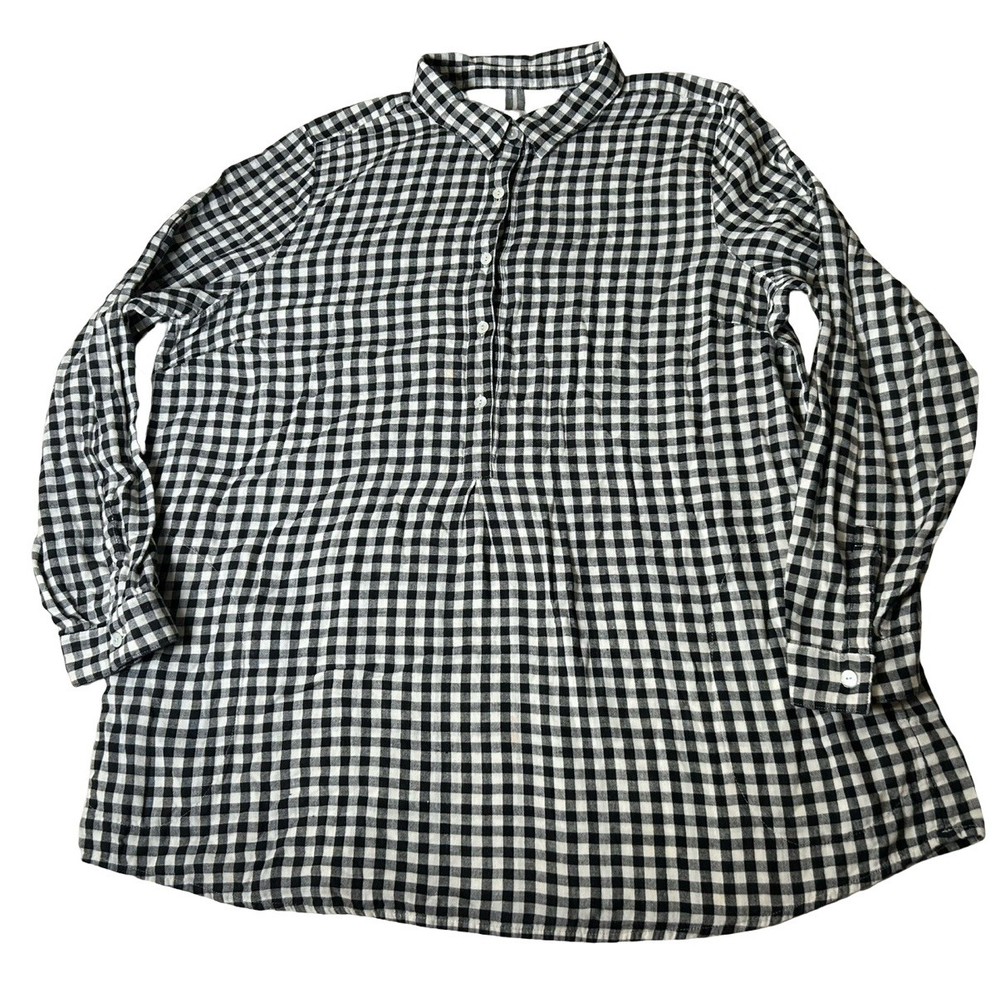 J. Jill Button Down Tunic Shirt Sz XL Black White Plaid Long Sleeve Cotton