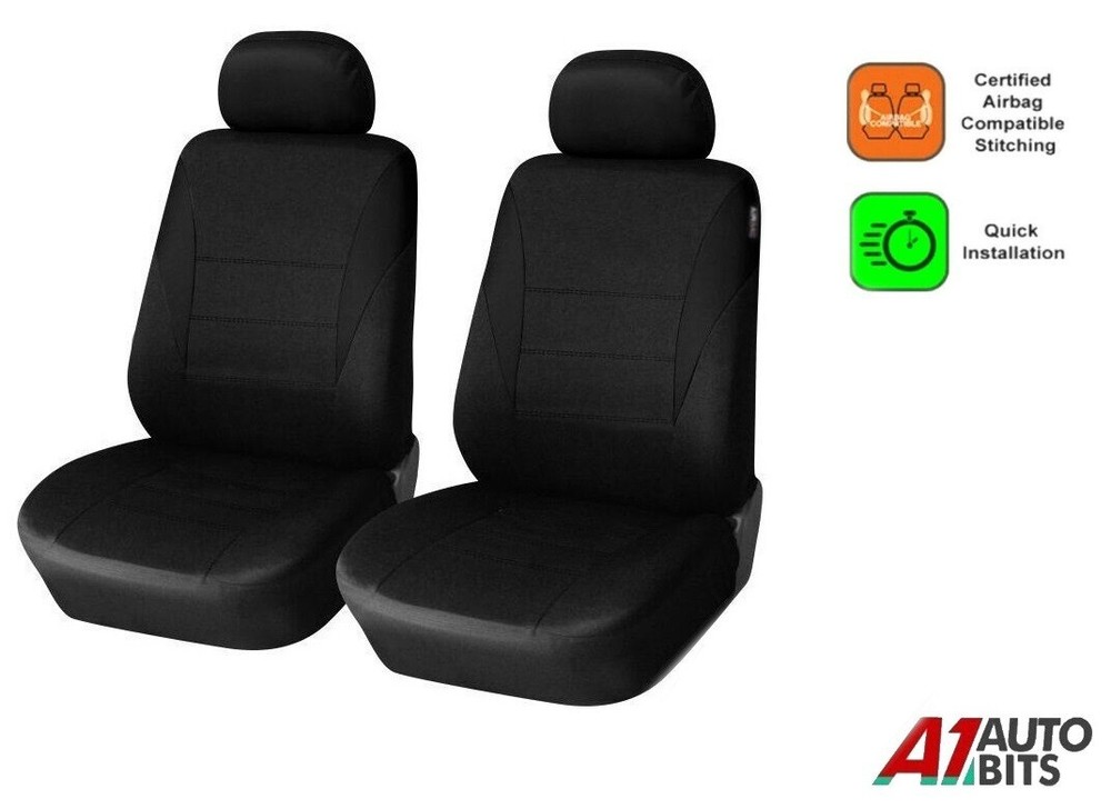 Front All Black Car Seat Covers Protectors Washable Fabric For Audi A3 A4 A6