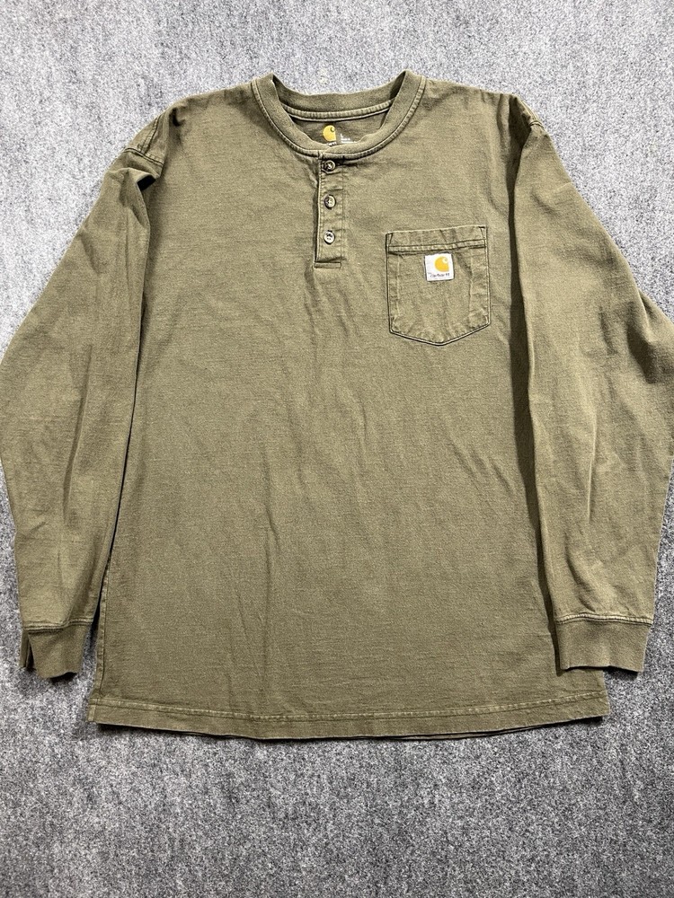 Carhartt Men's Original Fit Long Sleeve 3 Button Pocket Large Olive Green Shirt