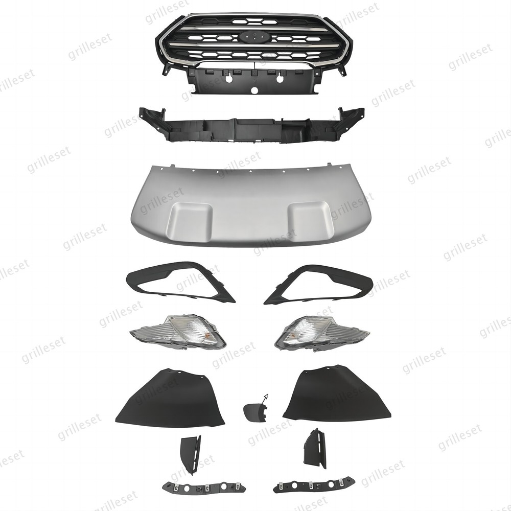 For EcoSport 2018-21 14PC Front Bumper Upper Grille Fog Lights & Support Bracket