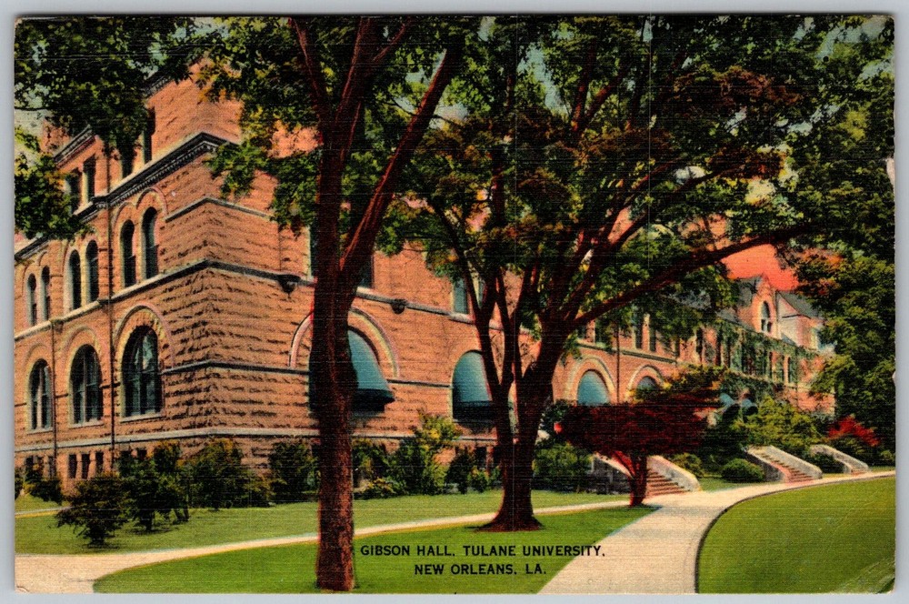 Vtg Linen Postcard Gibson Hall Tulane University New Orleans, LA 1940s