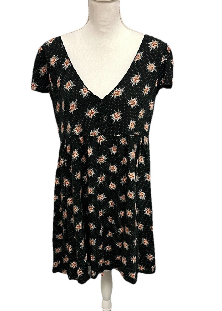 Denim & Supply Ralph Lauren Babydoll Dress Womens Medium Black Ditzy Floral Mini