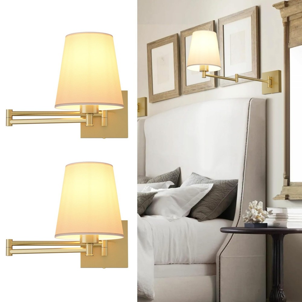 Gold Wall Sconce Set of 2, Swing Arm Wall Lamps, Modern Bedroom Wall Sconce F