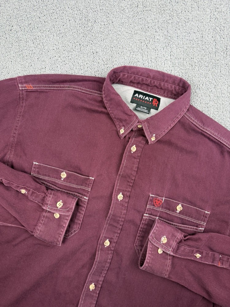 Ariat FR Shirt Mens XL Maroon Vent Flame Resistant Work Button Down Zip Pockets
