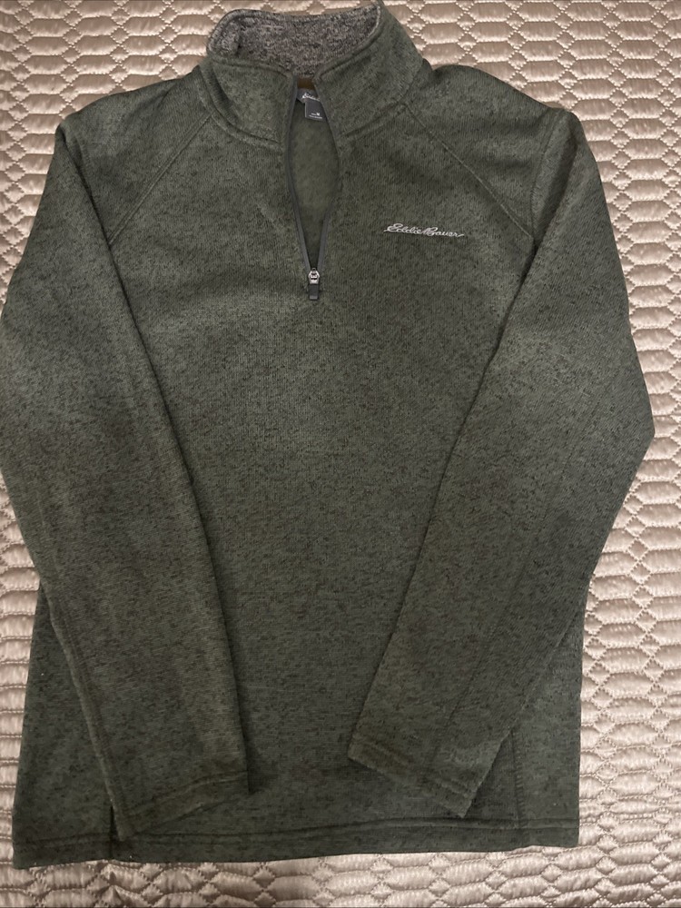 Eddie Bauer Sweater Men's Medium Green Radiator Fleece 1/4 Snap Mock Pullover