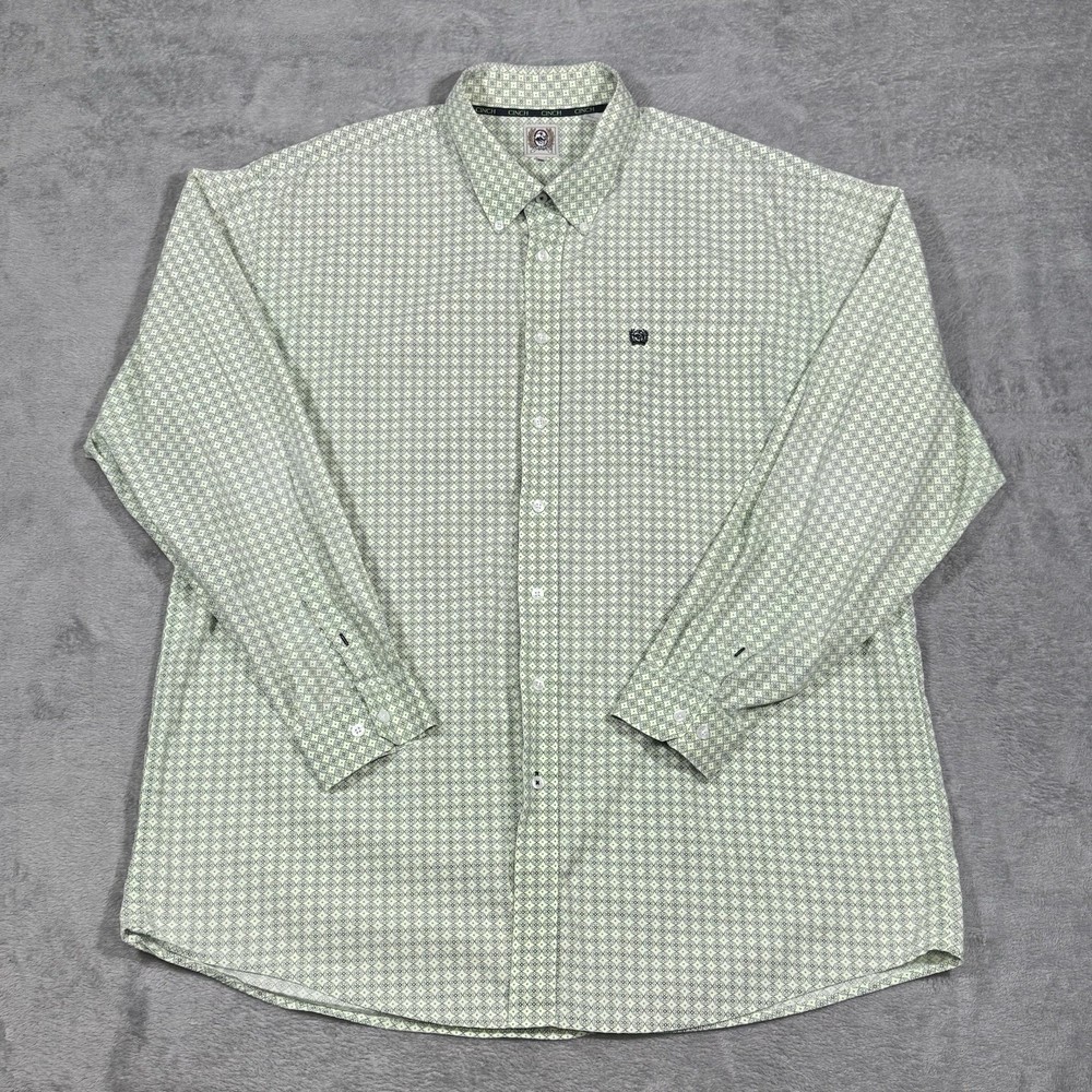 Cinch Western Shirt Men XXL Green Geo Print Button Up Long Sleeve Cowboy Western