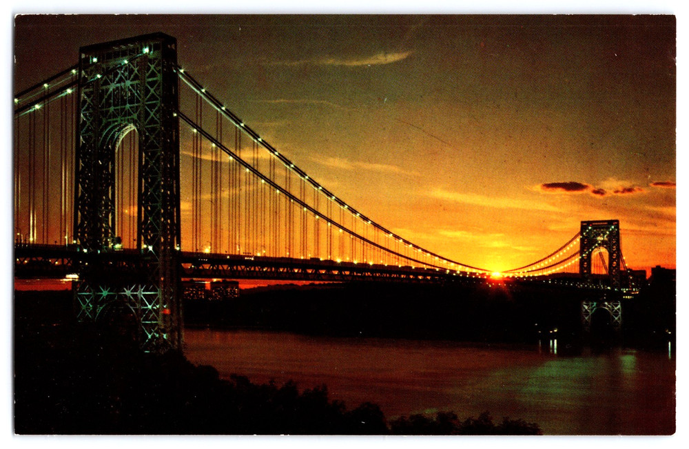 New York City New York NY George Washington Bridge River Vintage Photo Postcard