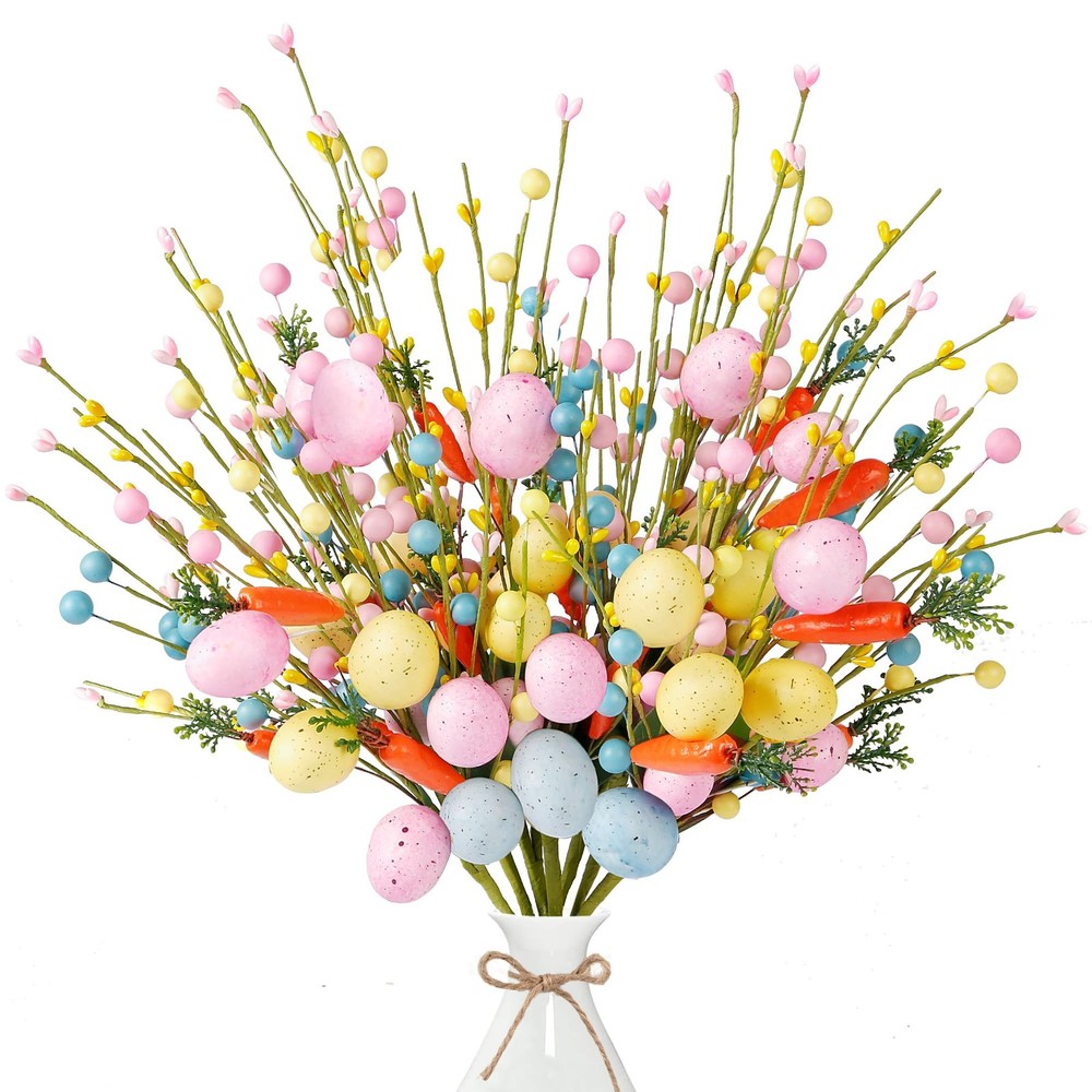 Artificial Easter Stems 6 Pcs Spring Picks with Eggs Carrot Colorful Berries ...