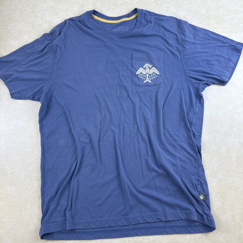 Howler Brothers Blue Graphic Bird Logo Cotton Blend Pocket T-Shirt Mens Size Xl