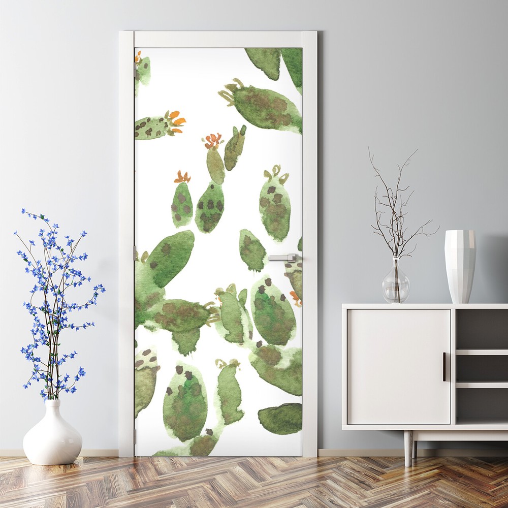 Cacti Bubble Free Door sticker Colourful Decal Cactus Watercolour decor art