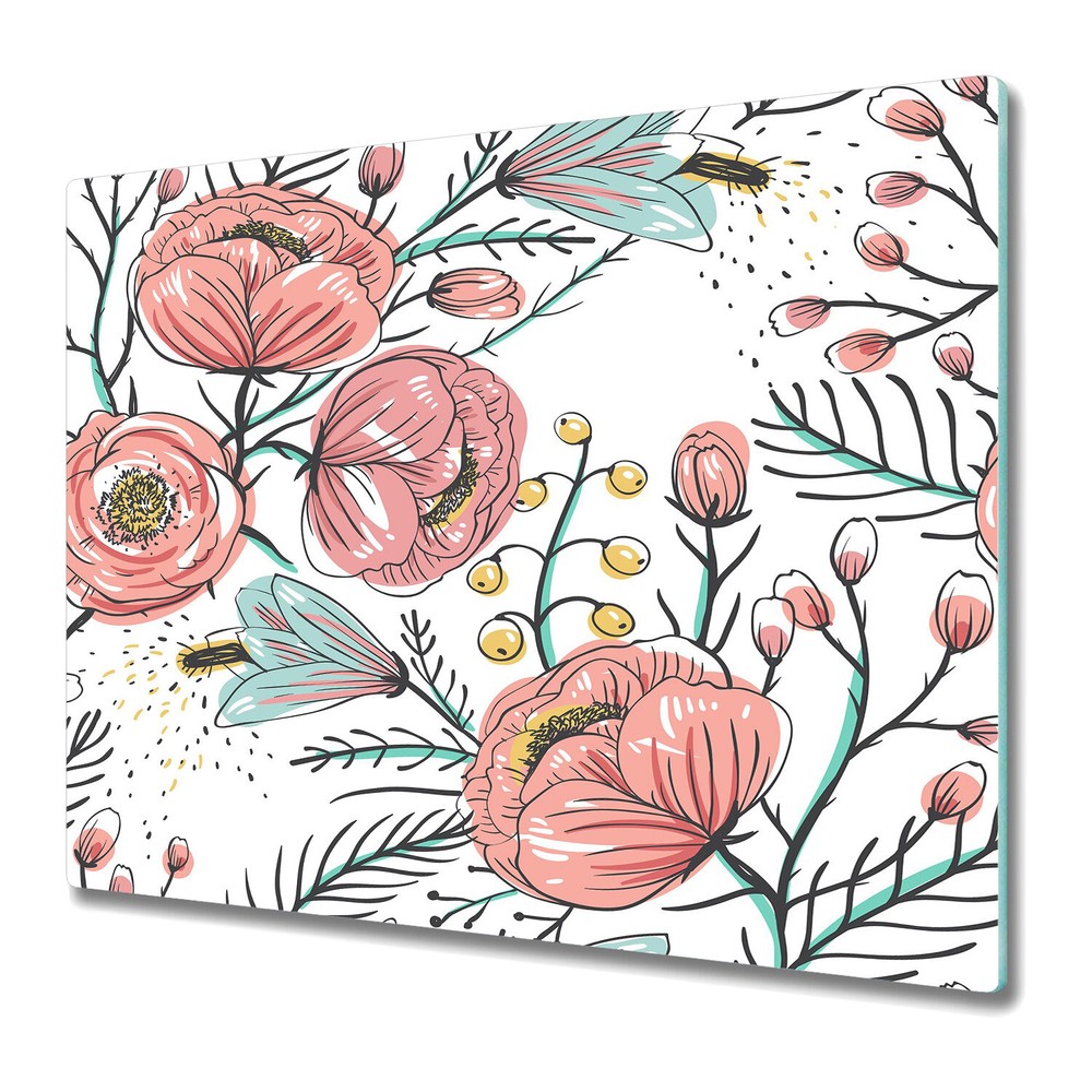 Glass Chopping Board Utensil Anemone Fall Floral Poppy Flowers art 60x52