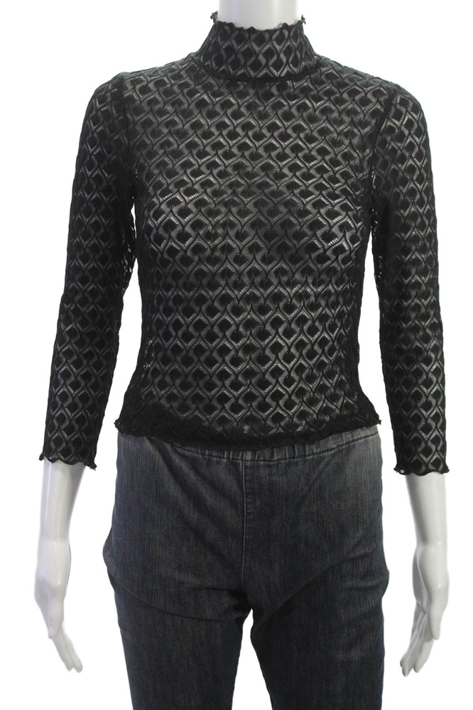For Love & Lemons Womens Black Mock Neck Geometric 3/4 Sleeve Blouse Size SFree Shipping in US $100+ Orders | $6.95 Orders Below