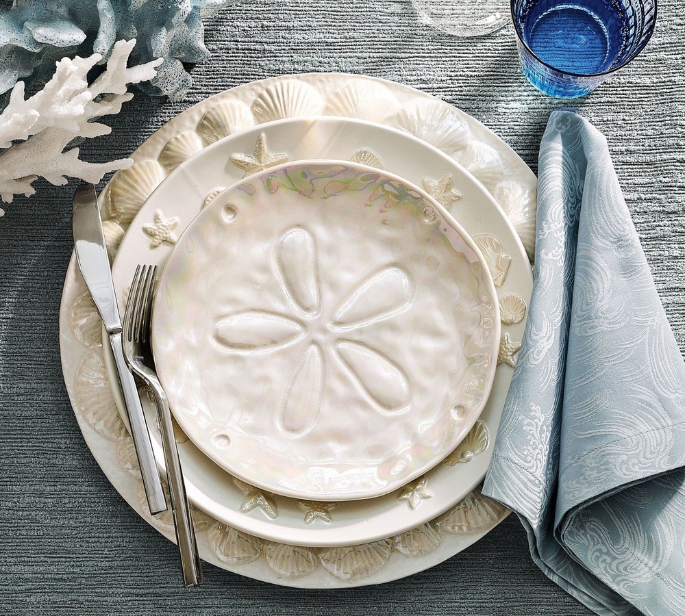 Pearlescent Sand Dollar Stoneware Salad Plates - Set of 4
