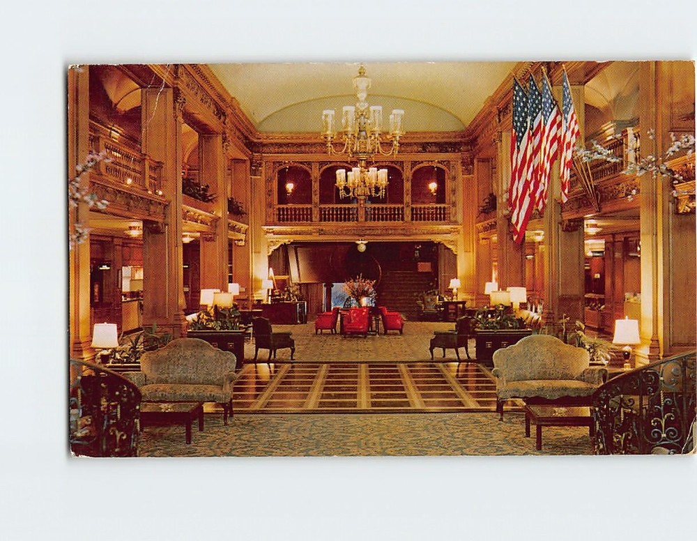Postcard Main Lobby Olympic Western Hotel Seattle Washington USA