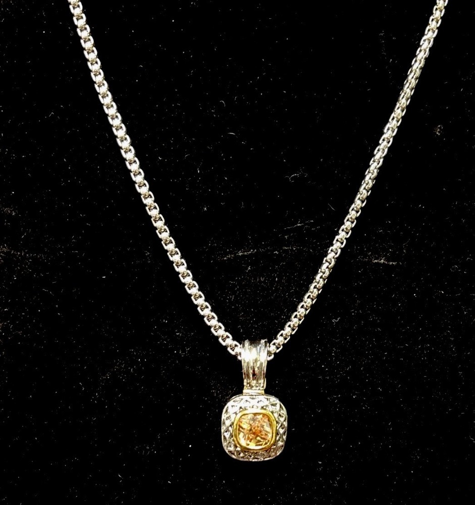Necklace 2-tone Citrine CZ Delicate Renaissance Revival 16