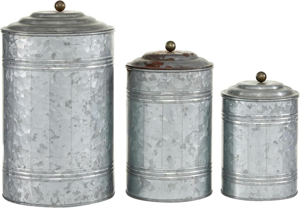 Deco 79 Metal Living Room Decorative Jars Galvanized Ribbed Gray