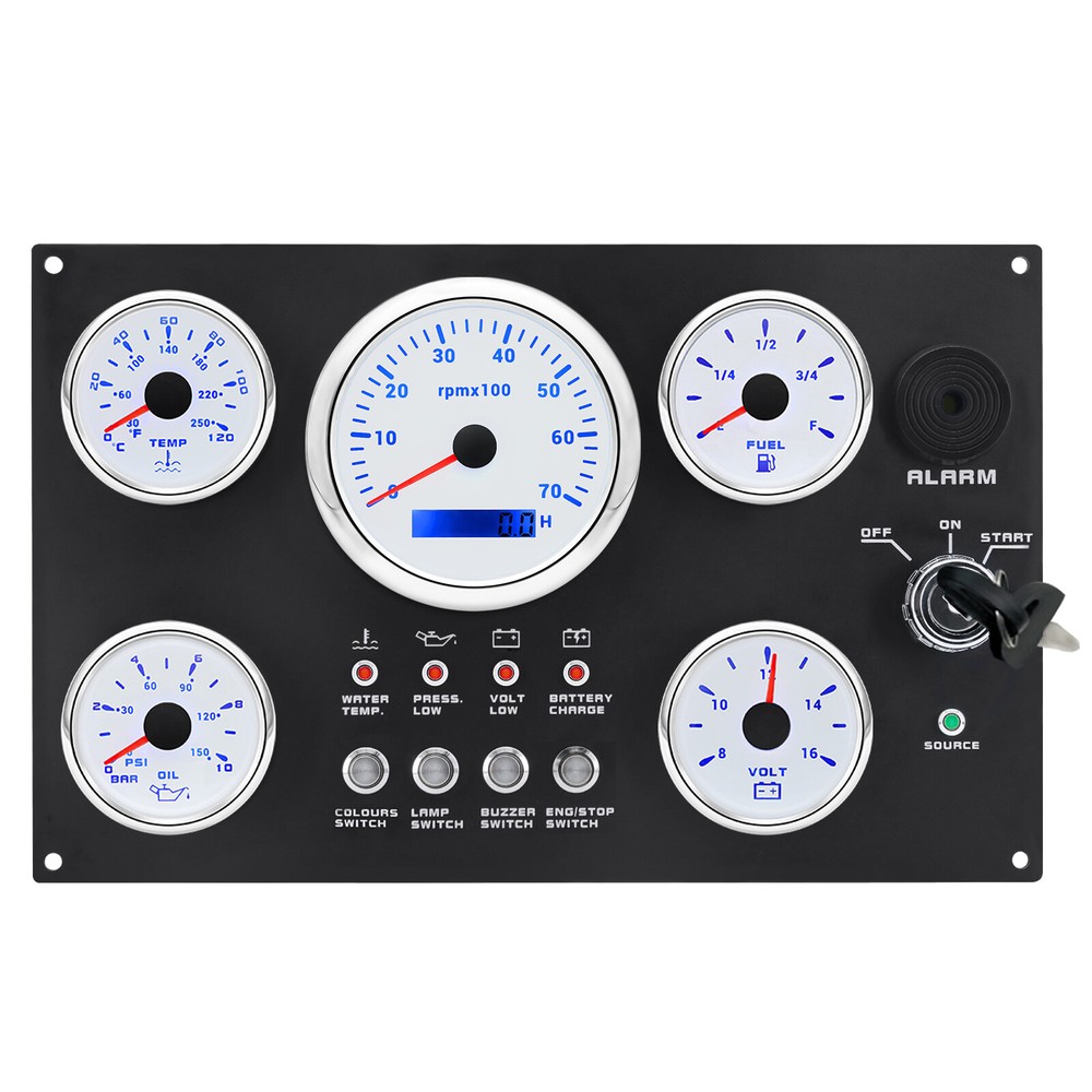 7-Color LED 5-Gauge Set with 0-7000RPM Panel for Boats Yachts Marine