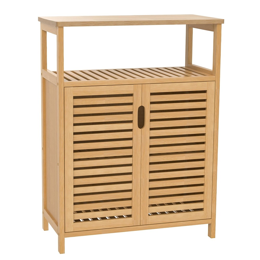 Freestanding Bathroom Storage Cabinet with 2 Doors and Top Shelf