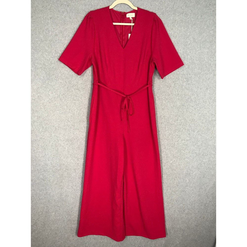 Melloday Wide Leg Crop Jumpsuit XL Dark Pink Crepe Pockets Feminine Romantic