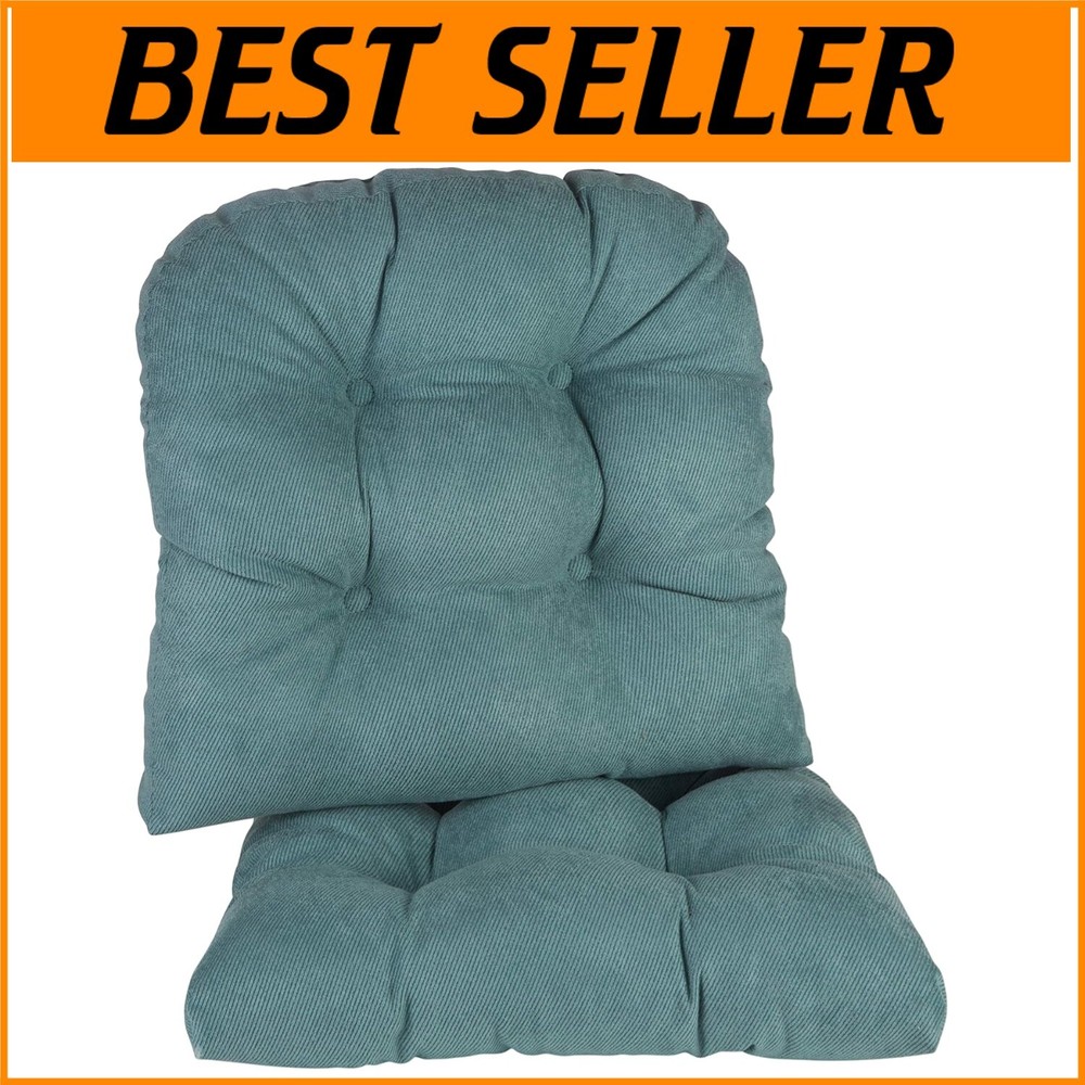 Plush U-Shaped Dining Chair Cushions with Non-Slip Backing in Marine Blue - Set of 2