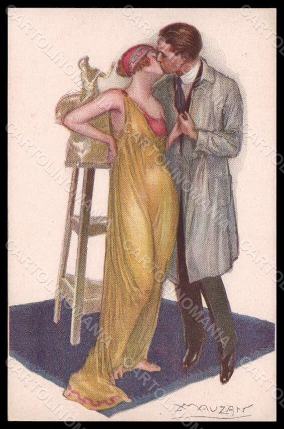 Artist Signed Mauzan Glamour Lady Romantic Couple Kiss serie 386-1 pc VK7569