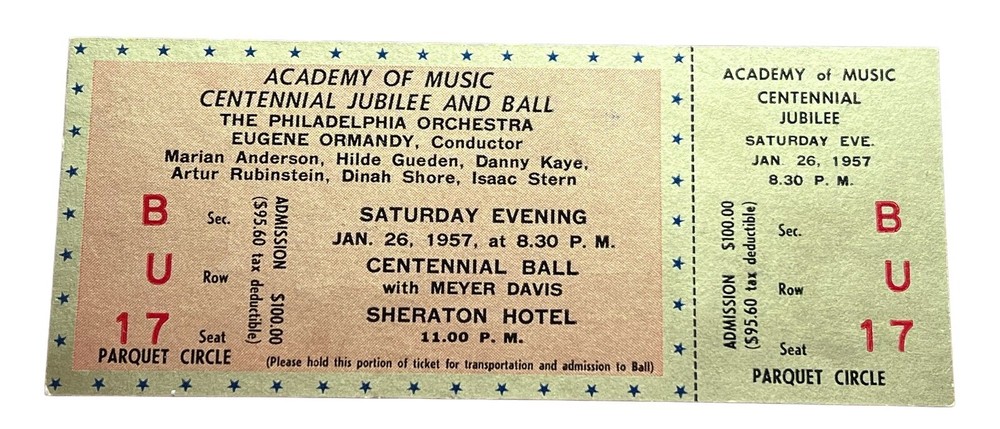Academy Of Music Centennial Jubilee & Ball Philadelphia Orchestra Ticket 1957-image
