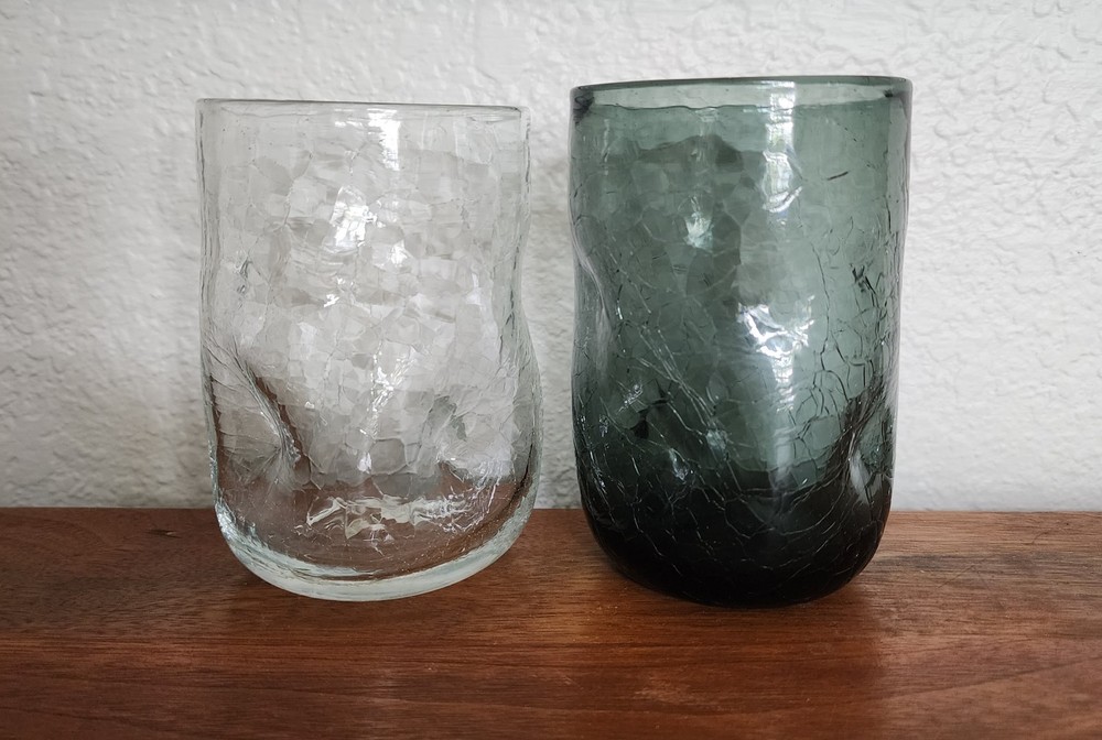 Vtg. Blenko Crystal & Charcoal Pinched Dimple Blown Glass 4.5