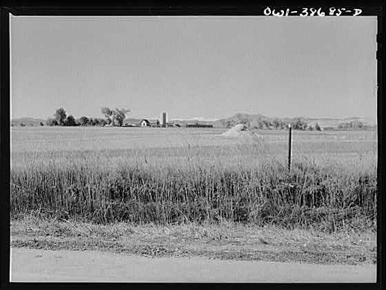 Photo:Rural Farm Field and Barns 1930s Landscape Photograph