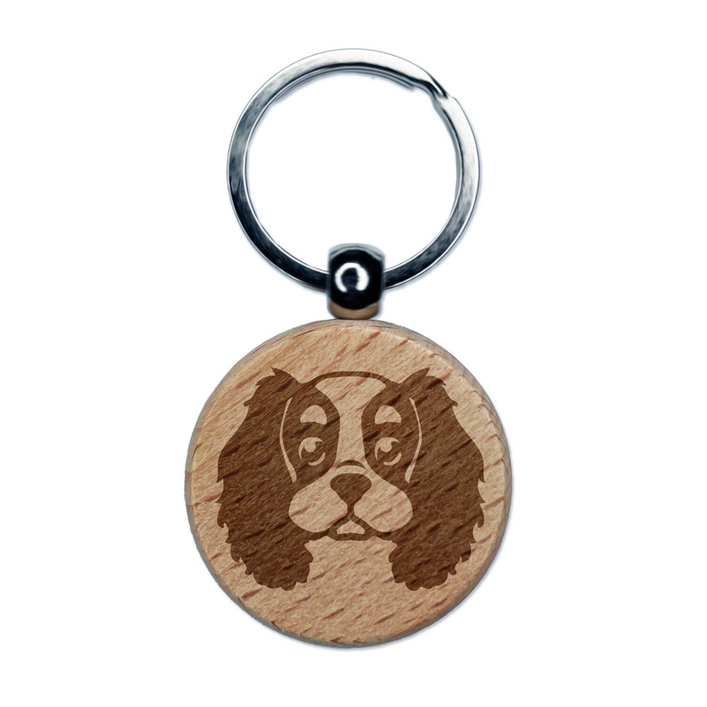 Cartoon Cavalier King Charles Spaniel Engraved Wooden Keychain