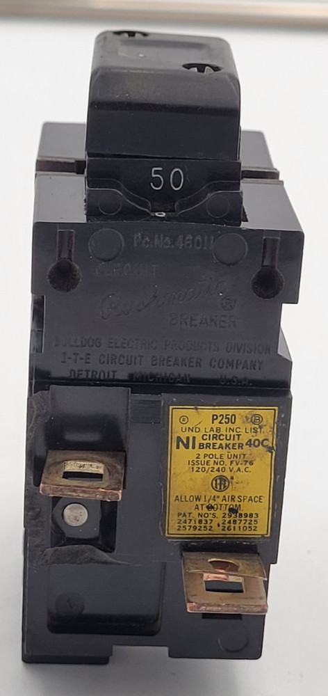 Pushmatic P250 50 Amp 2-Pole Circuit Breaker ITE Bulldog Gould 120/240V USED