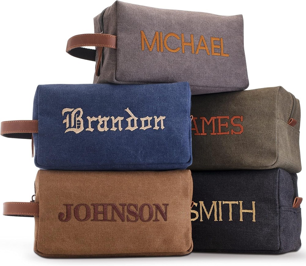 Embroidered - Handcrafted Personalized Toiletry Bag for Men Custom w/Name - 5 Ca