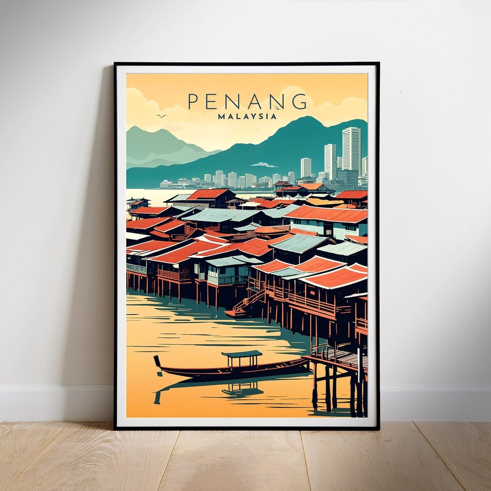 Penang Retro Travel Poster Printable Wall Art Instant Hanging Decor New Home