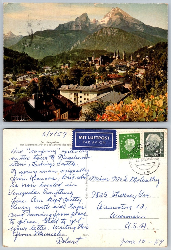 Berchtesgaden Germany Watzmann Mountains Vintage 1959 Posted Postcard