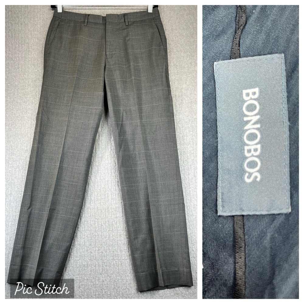 Bonobos 100% wool performance golf Dress Pants Men 33X34 Gray window pain