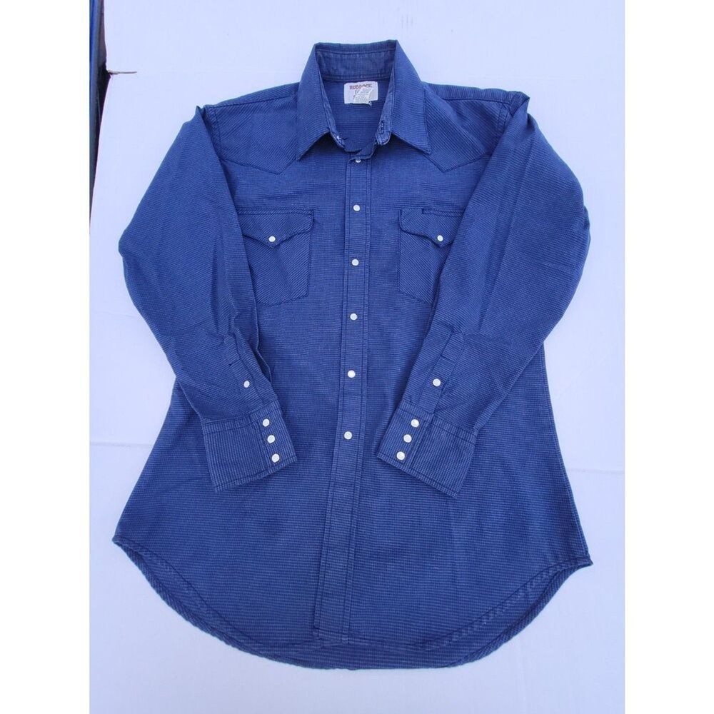Vintage Ruddock Men's Blue Grid Pearl Snap Western Shirt USA Made Size 16.5 L